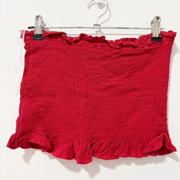 American Eagle Tube Top Womens Small Lace Up Tie Front Corset Ruffles Smocked - Picture 5 of 7